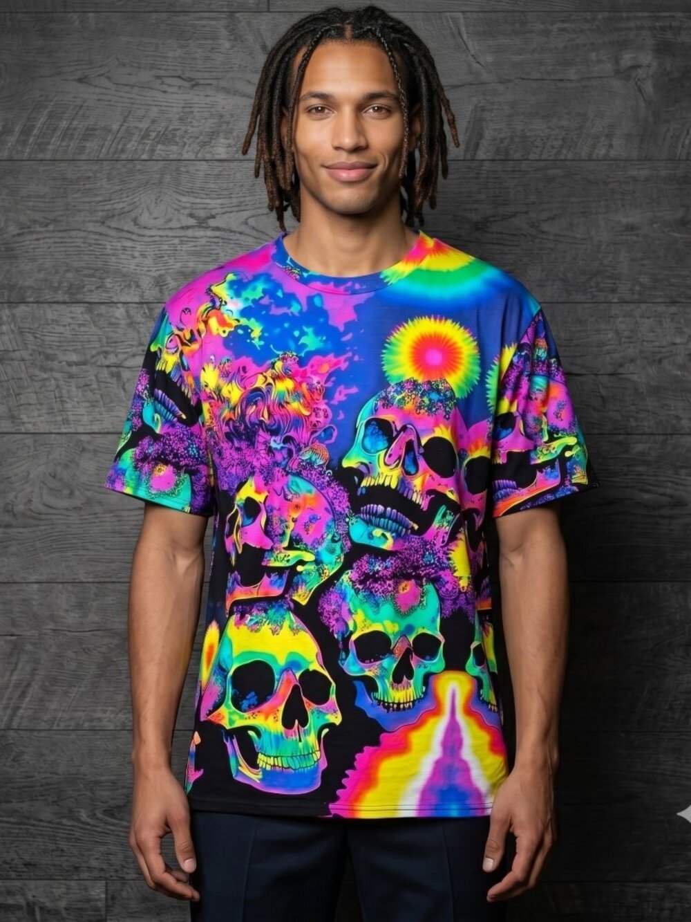 Psychedelic Skulls Cotton Tee Shirt Tall Unisex Women Man XL Men Tall Large